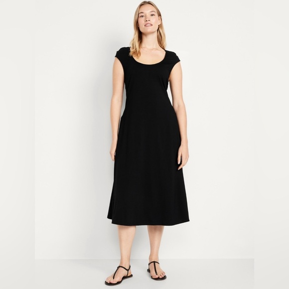 NWT! Old Navy Black Fit & Flare Midi Dress - TALL SIZES ONLY 💜 - Picture 4 of 10
